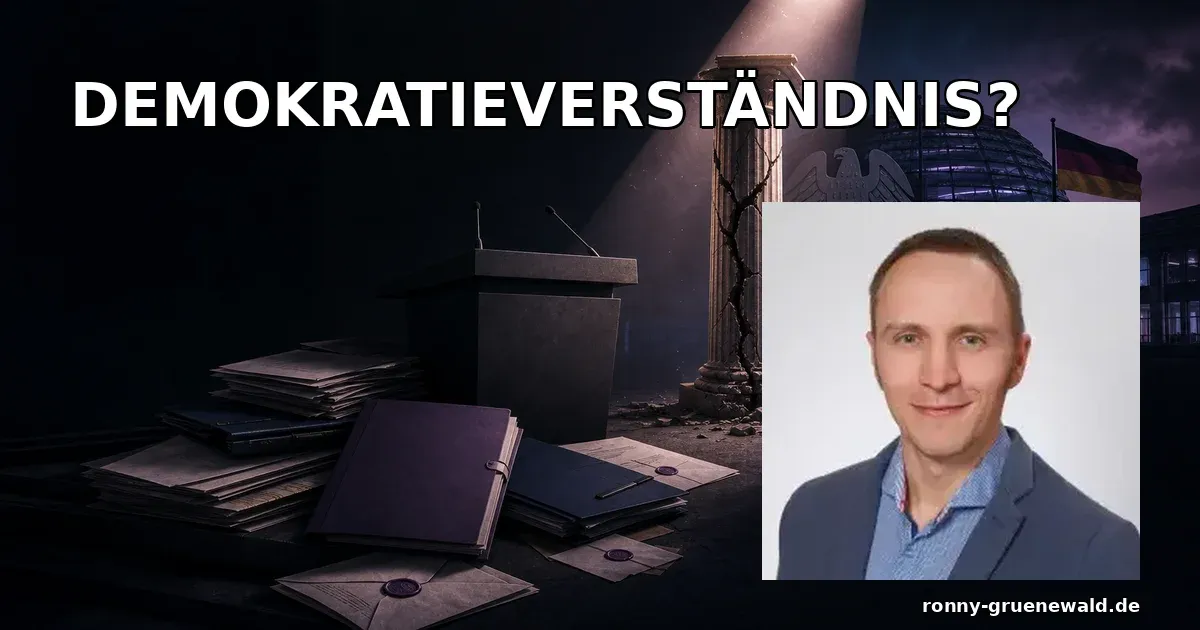 Titelbild: Ronny neben Bundestags-Symbolik und RKI-Unterlagen zur Kritik am Demokratieverständnis von Katrin Göring-Eckardt