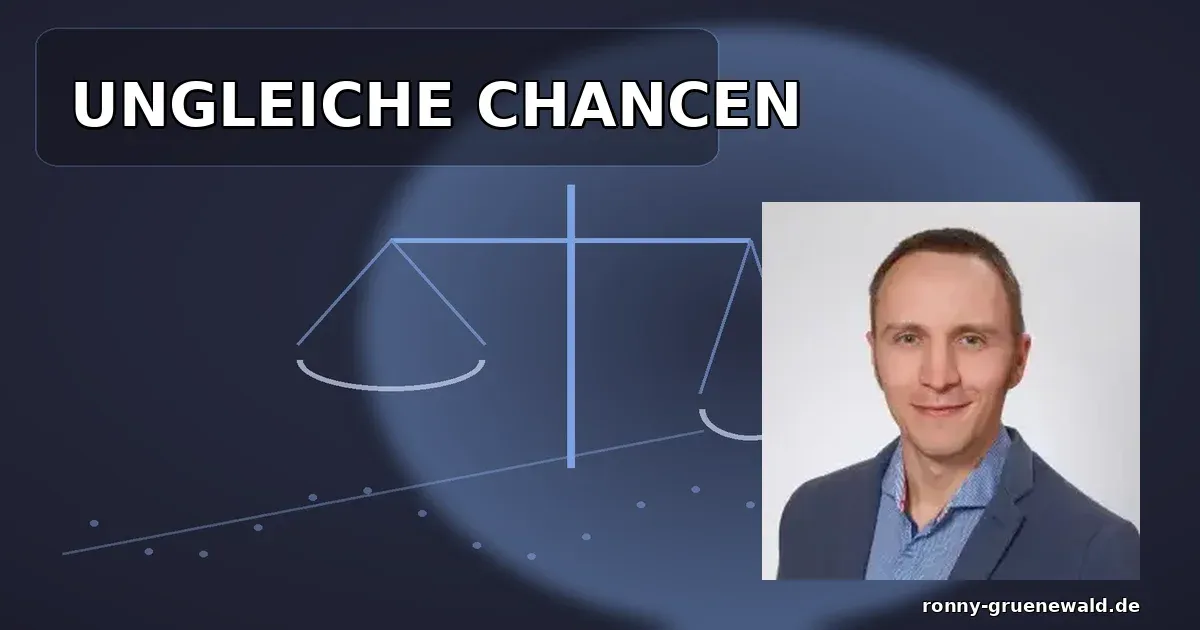Titelbild: Ronny neben einer ungleichen Waage als Symbol für Benachteiligung von Kleinparteien in Deutschland