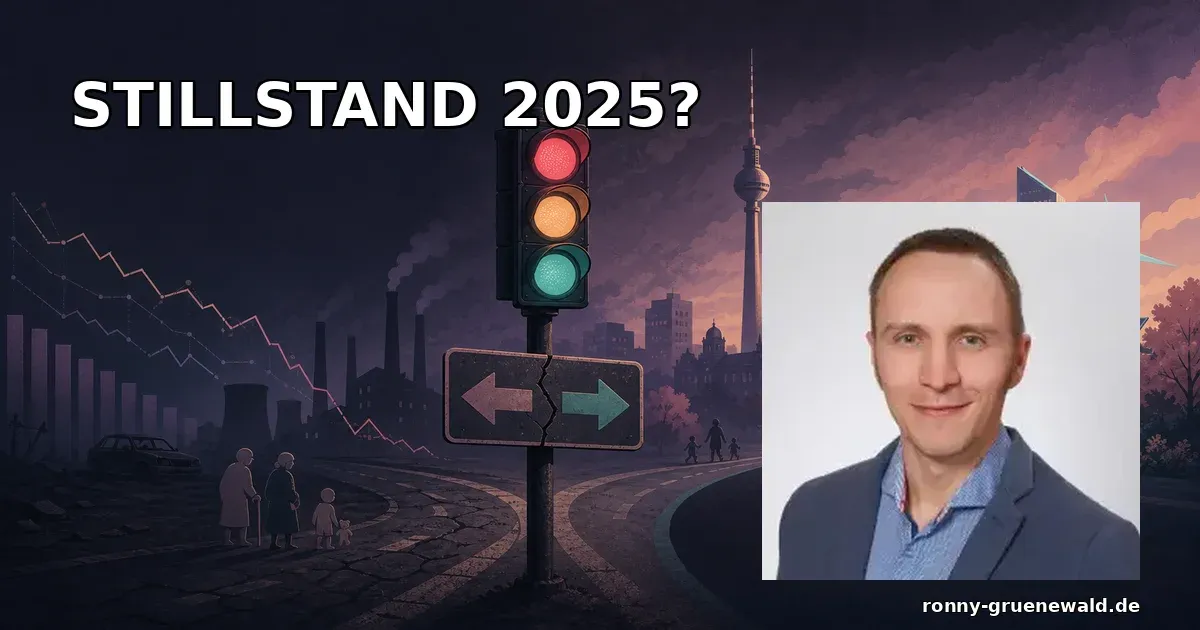 Titelbild: Ronny neben einer Ampel als Symbol for Stillstand oder Fortschritt im Jahr 2025