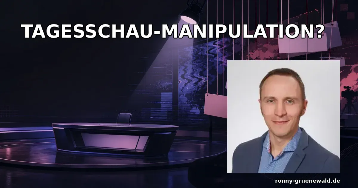 Titelbild: Ronny neben einem verzerrten Nachrichtenschirm als Symbol für Manipulation durch die Tagesschau