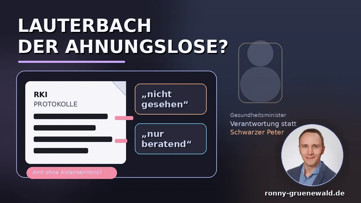 Titelbild: Ronny neben RKI-Protokollen und Lauterbach-Zitaten zu fehlender Aktenkenntnis