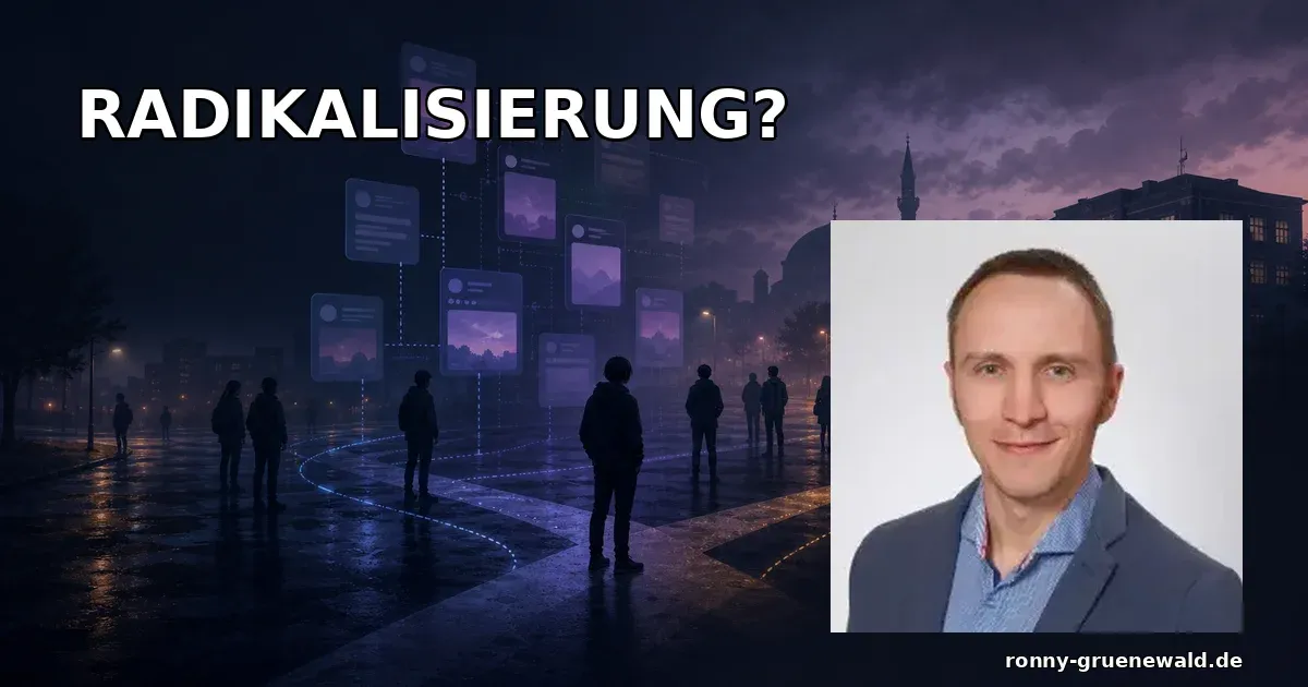 Titelbild: Ronny neben stilisierten Jugendlichen als Symbol für Radikalisierung, Extremismus und politische Doppelmoral