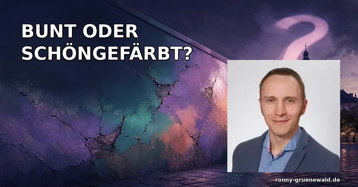 Titelbild: Ronny neben einer stilisierten Schweinfurter Stadtsilhouette und der Frage, ob Vielfalt nur schöngefärbt ist