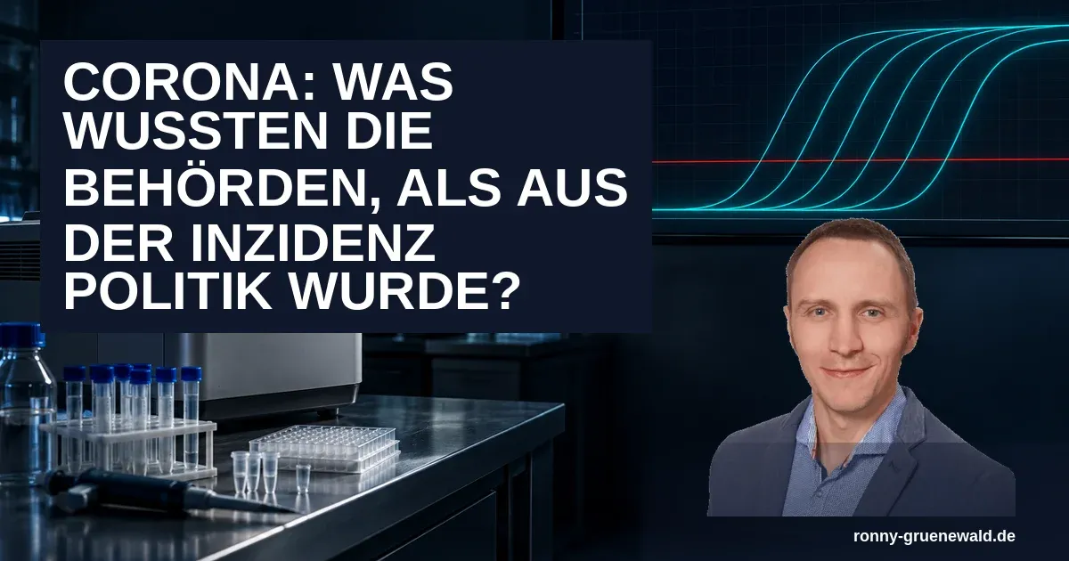 Titelbild: Symbolische dunkle Laborszene mit PCR-Gerät, Probenröhrchen und türkisfarbenen Amplifikationskurven über einer roten Schwellenlinie, mit Ronny als Autor